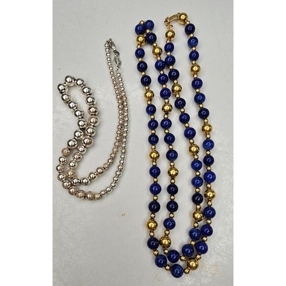 Lot Of 2 Napier Beaded Necklaces Blue, Gold Tone, Silver Tone - Picture 1 of 6